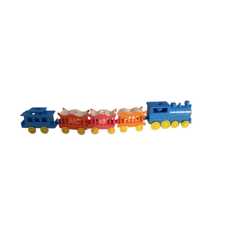 Vintage Miniature Plastic Circus Train Set 5 Piece Blue Engine Cages Caboose